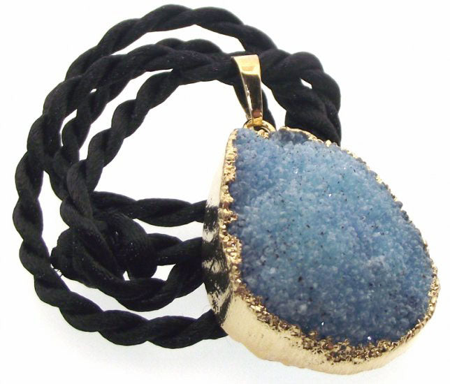 Druzy Blue Quartz Crystal Electroplated Pendant Design 05