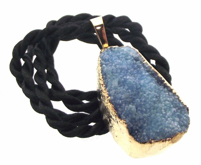 Druzy Blue Quartz Crystal Electroplated Pendant Design 06