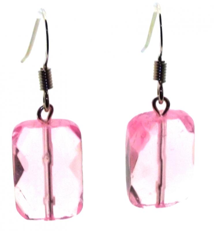 Rose Faceted Crystal Glass Fishhook Earrings