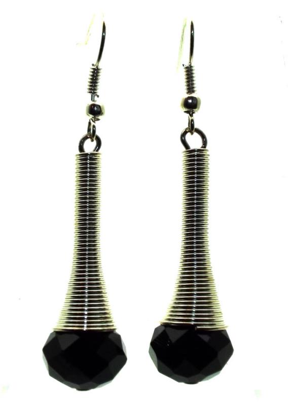 Black Sparkling Faceted Dropper Fishhook Earrings