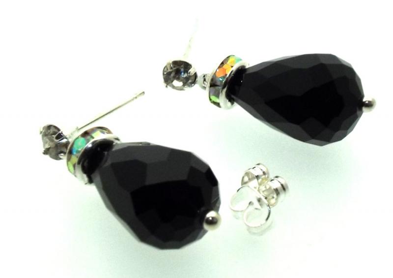 Black Sparkling Faceted Post Earrings