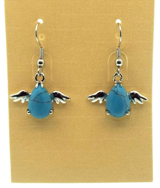 Turquoise Howlite Gemstone Angel Fishhook Earrings
