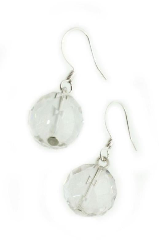 12mm Faceted Clear Quartz Sphere Fishhook Earrings