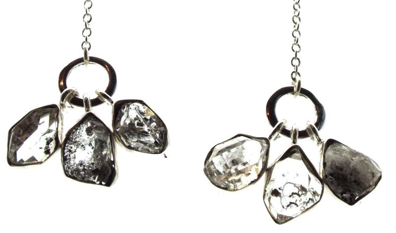 Herkimer Diamond Gemstone Sterling Silver Fishhook Earrings
