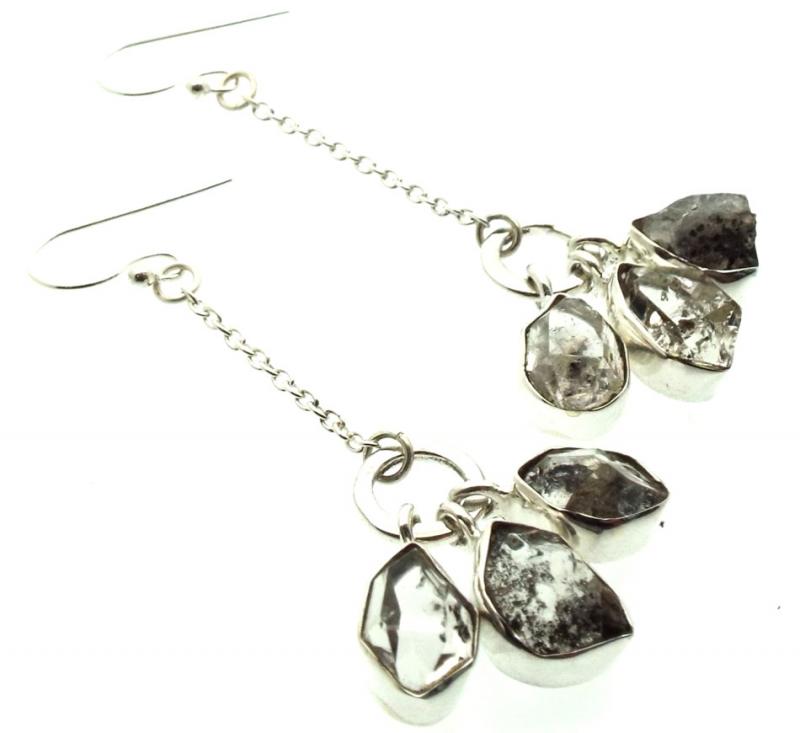 Herkimer Diamond Gemstone Sterling Silver Fishhook Earrings