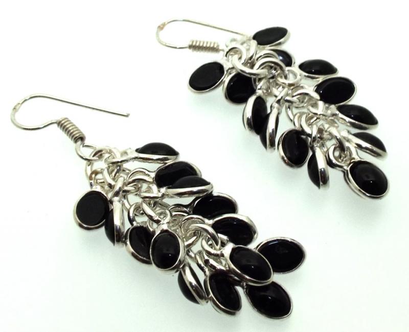 Black Obsidian Gemstone Gypsy Charm Fishhook Earrings 03