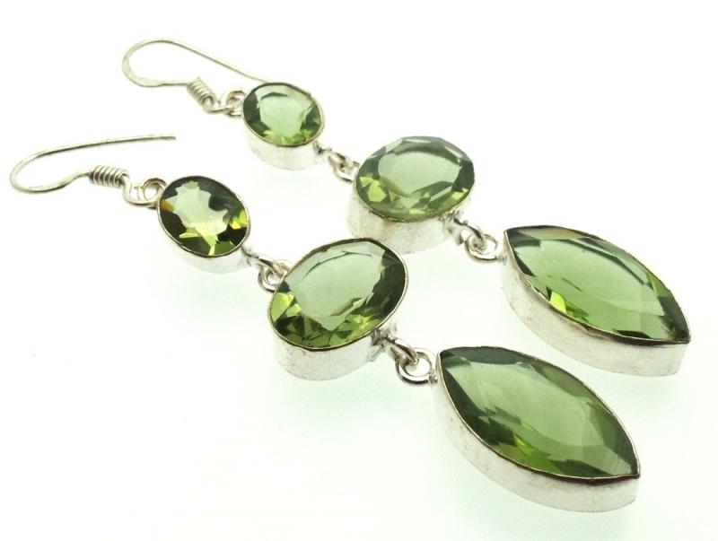 Prasiolite Gemstone Indian Silver Fishhook Earrings 02