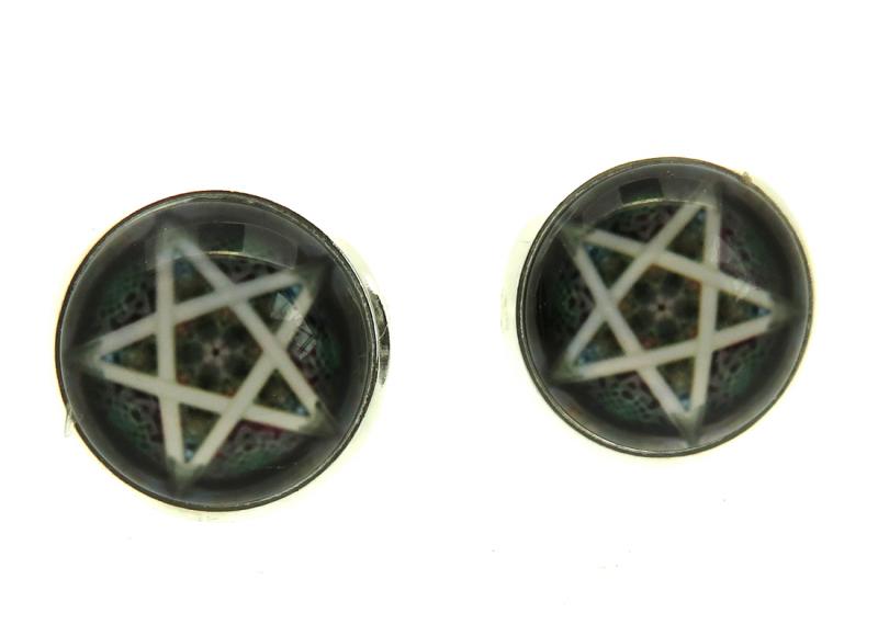 Black Pentacle Glass Dome Metal Stud Earrings
