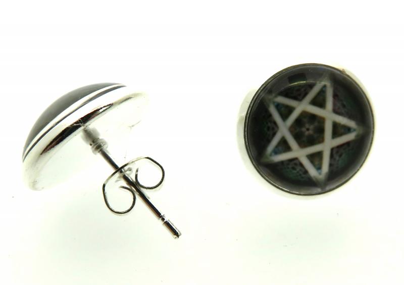 Black Pentacle Glass Dome Metal Stud Earrings