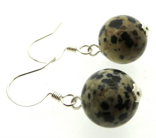 12mm Dalmation Jasper Fishhook Earrings