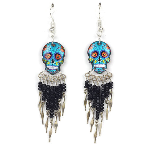 Small Candy Skull Fishhook Earrings