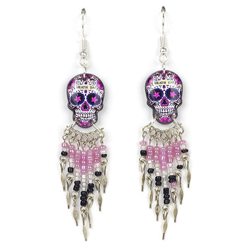Small Candy Skull Fishhook Earrings