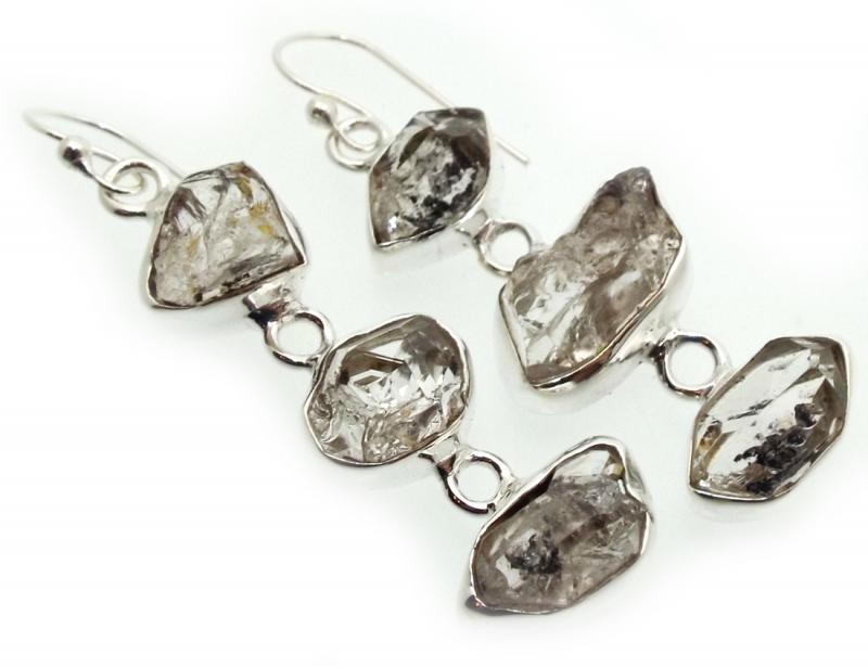 Sterling Silver Herkimer Diamond Fishhook Earrings 02