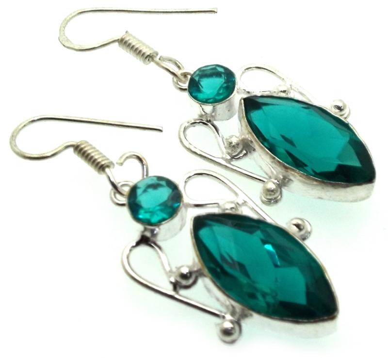 Indian Silver Diopside Fishhook Earrings 02