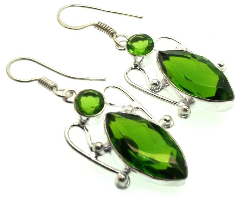 Indian Silver Peridot Fishhook Earrings 03