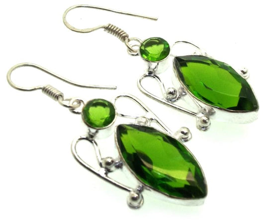 Indian Silver Peridot Fishhook Earrings 03