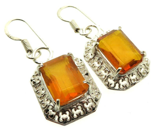 Citrine Gemstone Indian Silver Fishhook Earrings 02