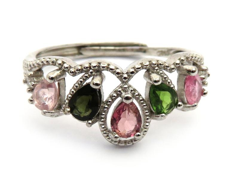 Tourmaline Silver Plated Adjustable Ring