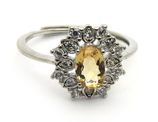 Citrine Silver Plated Adjustable Ring