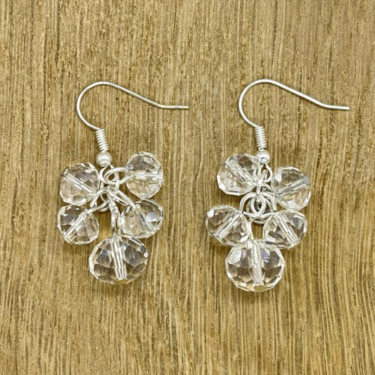 Clear Crystal Glass Cluster Dropper Fishhook Earrings