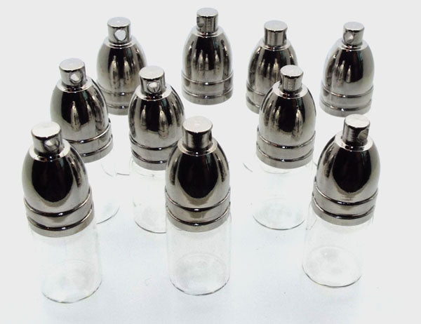 10x Small Empty Glass Vial Mojo Bottle Pendant with Silver Screw Cap