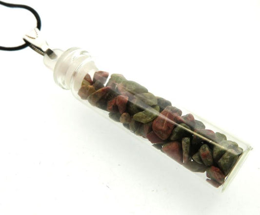 Unakite Gemstone Crystal Glass Bottle Pendant