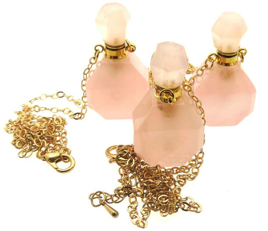 Rose Quartz Genuine Gemstone Cut Scent Bottle Pendant
