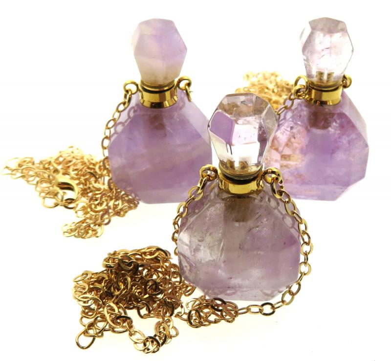 Amethyst Genuine Gemstone Cut Scent Bottle Pendant