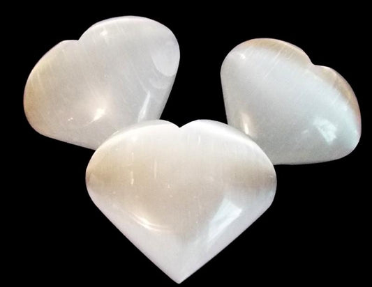 Selenite Gemstone Carved Puff Heart