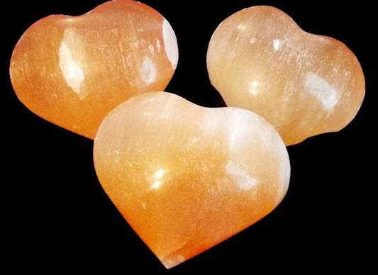 Orange Selenite Gemstone Carved Puff Heart