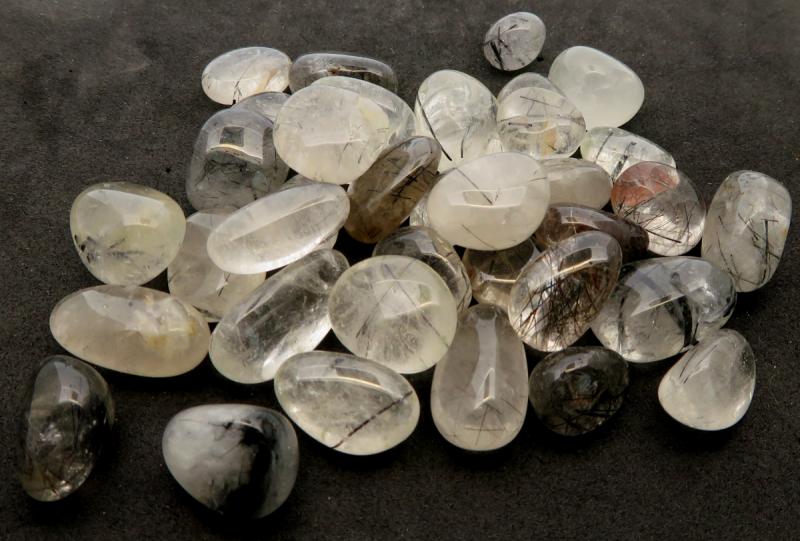 100gms Small Black Tourmalated Quartz Tumblestones