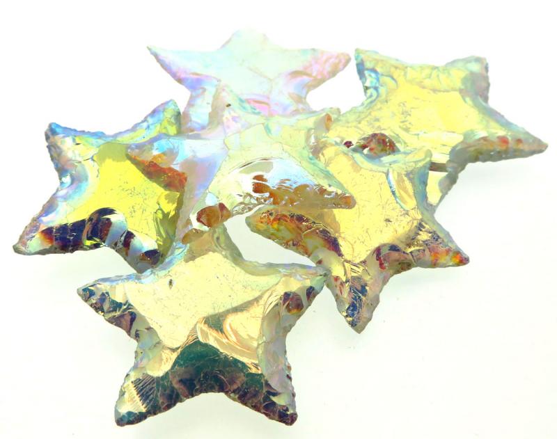 Hand Knapped Aura Quartz Gemstone Star