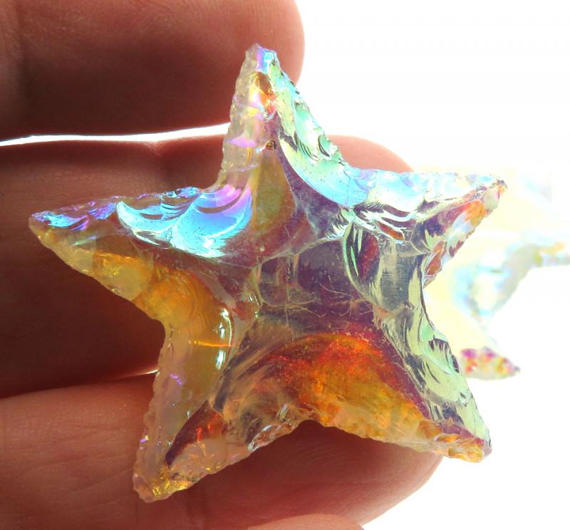 Hand Knapped Aura Quartz Gemstone Star