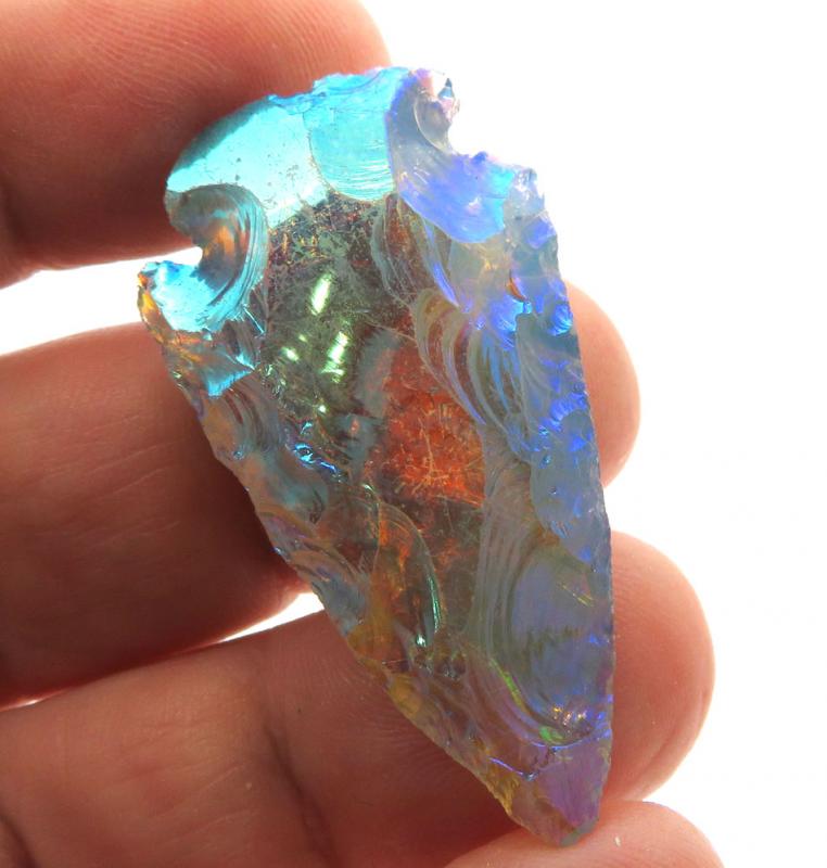 Hand Knapped Aura Quartz Gemstone Arrowhead
