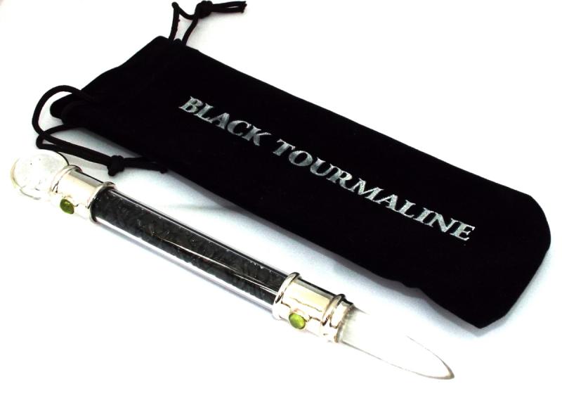 Glass Pipe Healing Wand with Black Tourmaline Chips