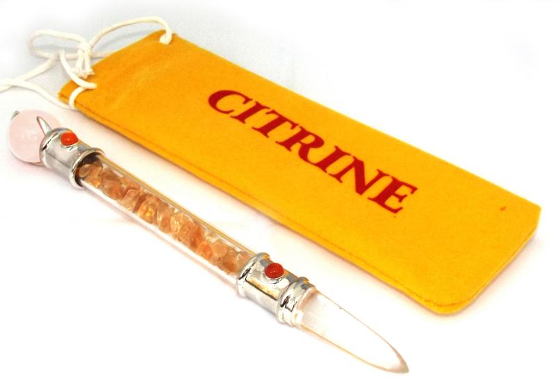 Glass Pipe Healing Wand with Citrine Chips