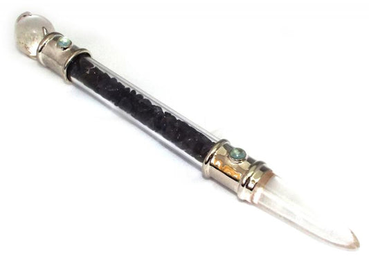 Glass Pipe Healing Wand with Iolite Chips