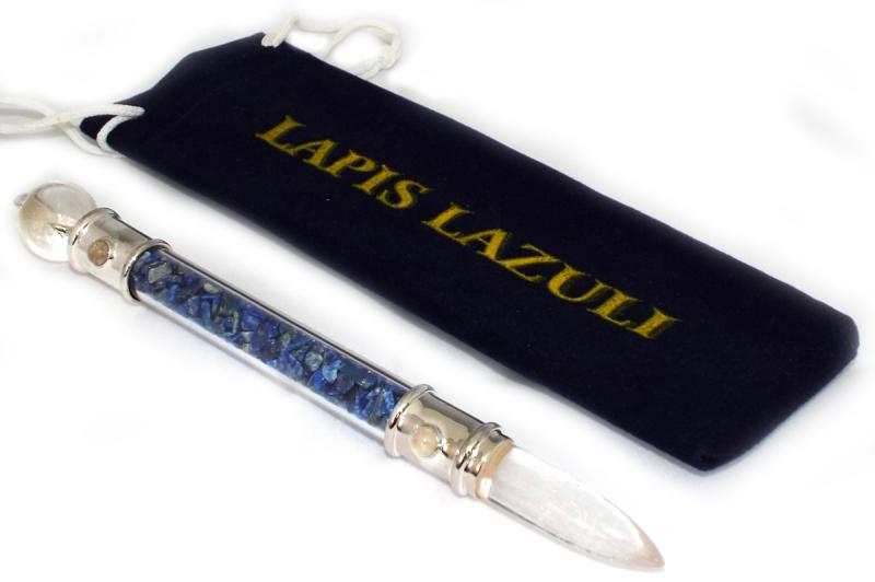 Glass Pipe Healing Wand with Lapis Lazuli Chips