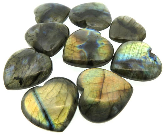 Single Labradorite Carved Puff Heart 26mm to 32mm