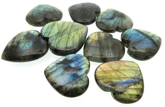 Single Labradorite Carved Puff Heart 32mm to 39mm