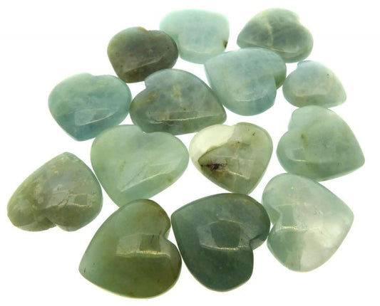 Single Aquamarine Carved Puff Heart 18mm to 25mm