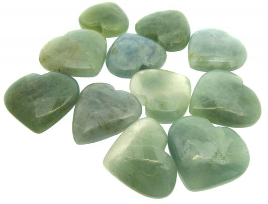 Single Aquamarine Carved Puff Heart 25mm to 31mm