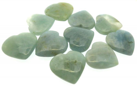 Single Aquamarine Carved Puff Heart 31mm to 36mm