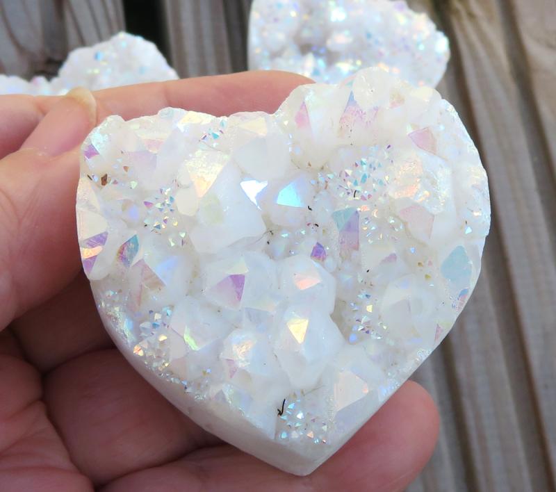 Medium Angel Aura Quartz Gemstone Cluster Heart