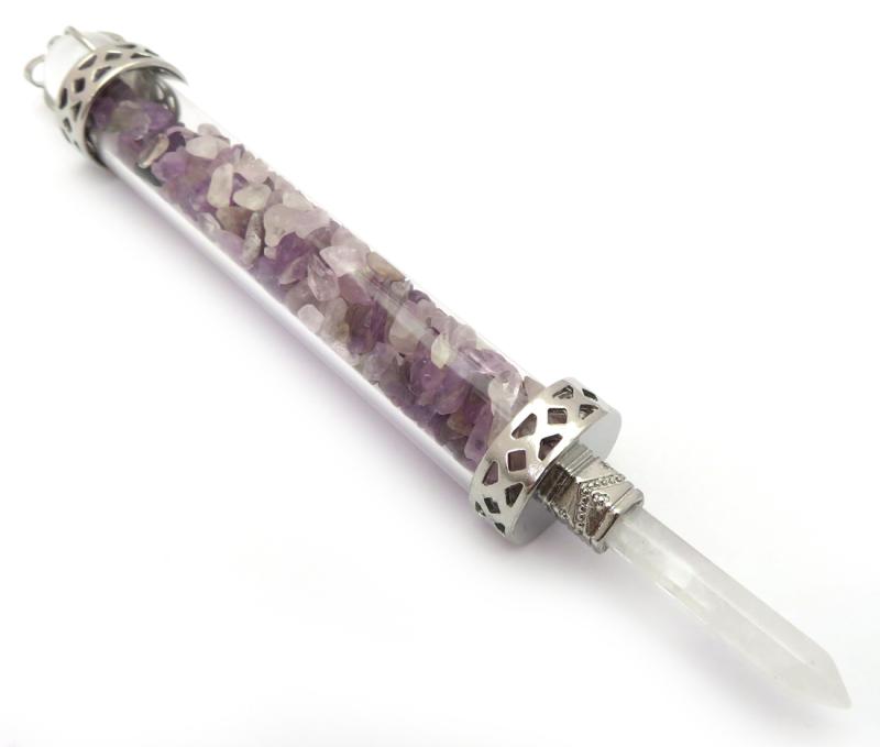 Glass Pipe Fancy Wand with Amethyst Chips