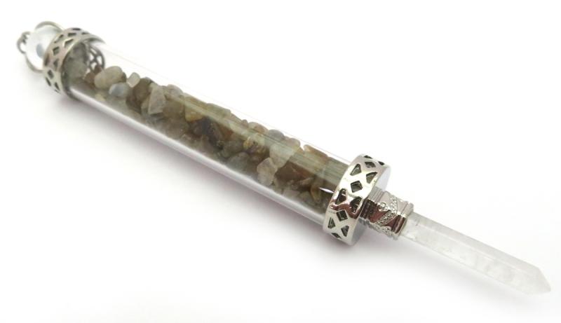 Glass Pipe Fancy Wand with Labradorite Chips