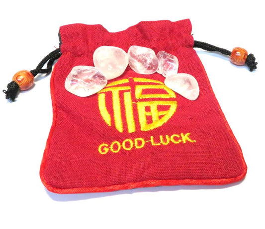 Good Luck Mojo Bag with Clear Quartz Red