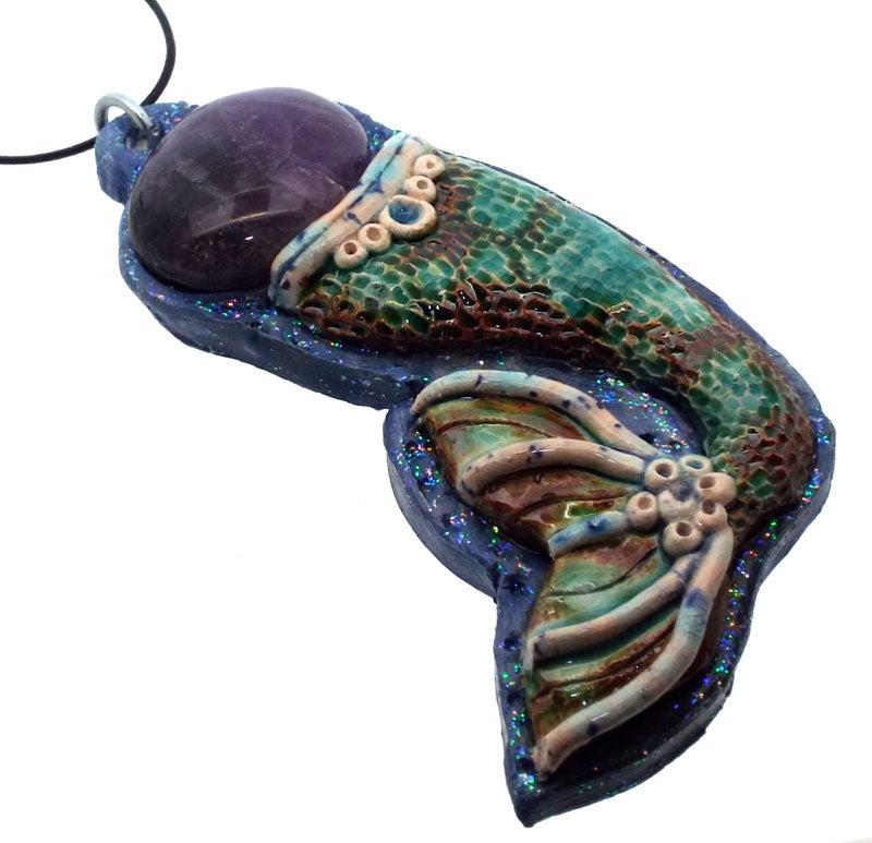 Ceramic Mermaid Tail with Amethyst Wall Art 36
