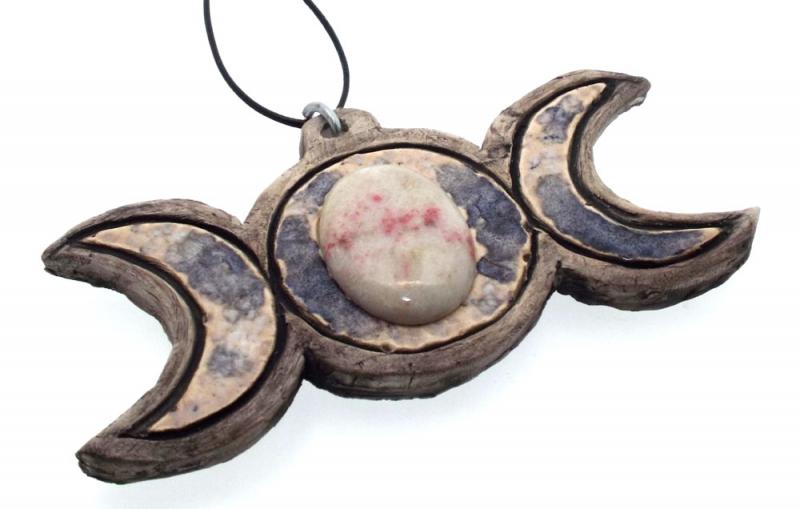 Ceramic Triple Moon with Cinnabar Wall Art 52
