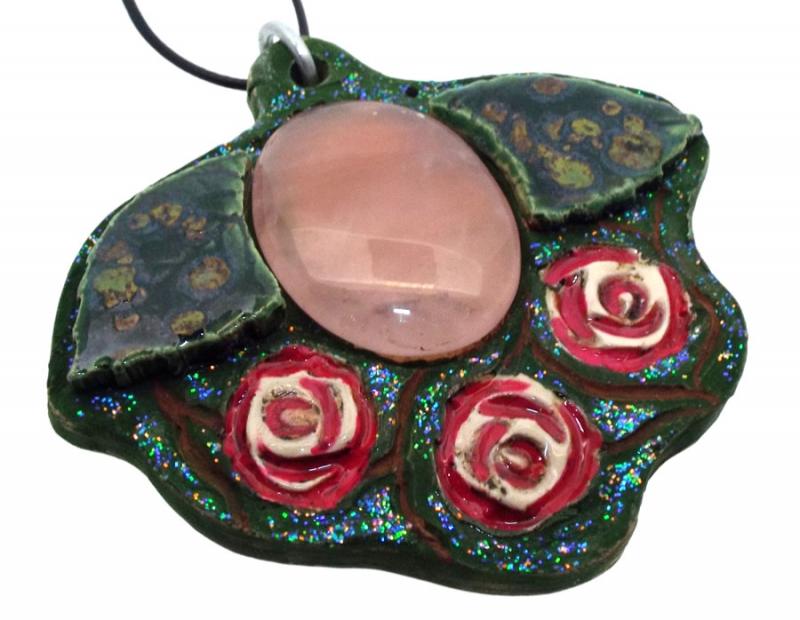 Ceramic Roses with Rose Quartz Wall Art 73